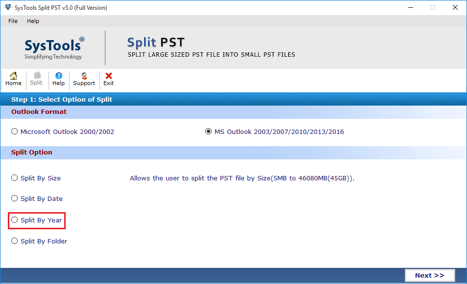 Split PST By year